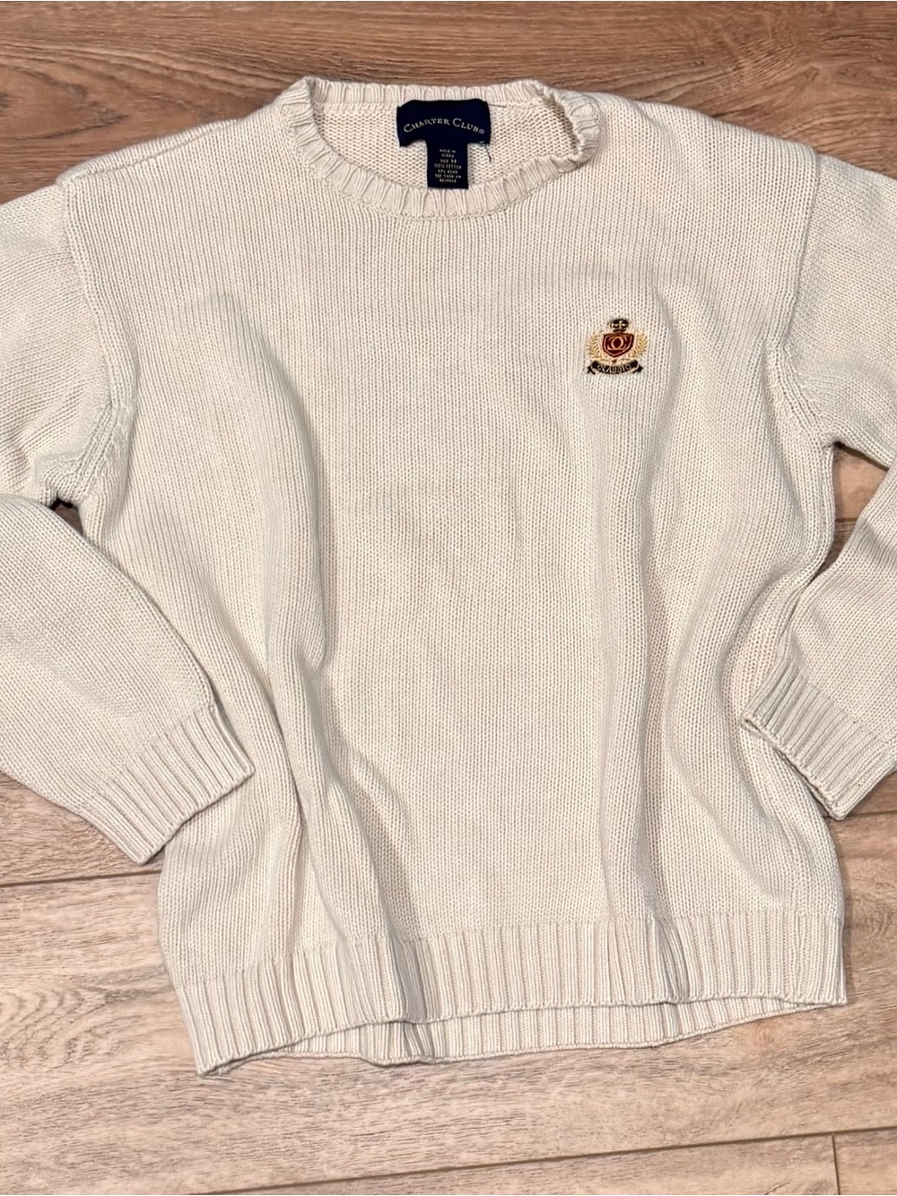 Charter Club Cream Crewneck Sweater with Crest